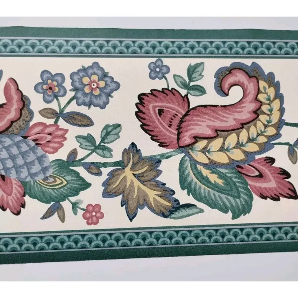 Fashon Pre-pasted Decorative Wall Border - Green Maroon Blue - 5yds - 6.75